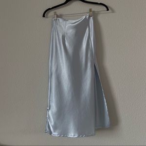 Light blue satin midi skirt